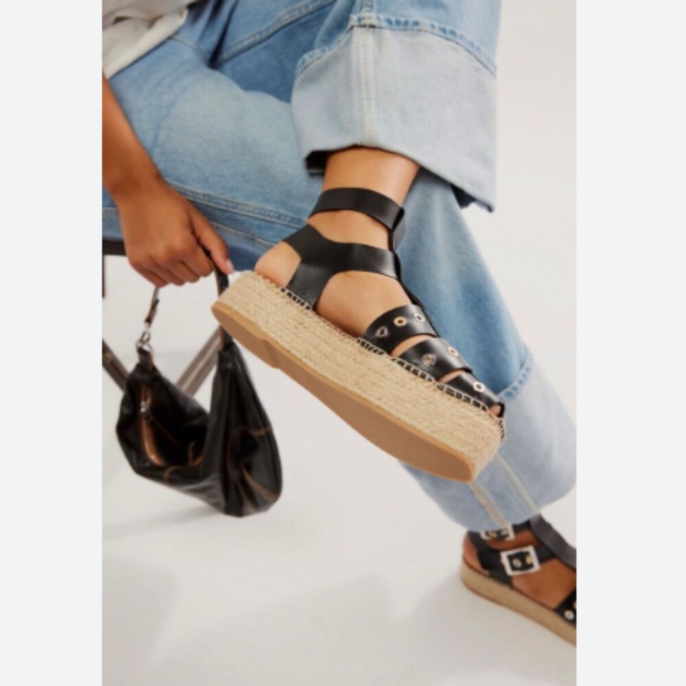 new FREE PEOPLE Gable Leather Gladiator Espadrille Sandals (251) - Picture 3 of 7